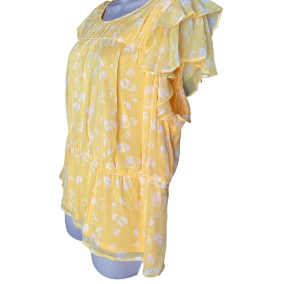 Simply Vera Vera Floral Wang Yellow Ruffled Flutter Sleeve Top XXL - Picture 2 of 5